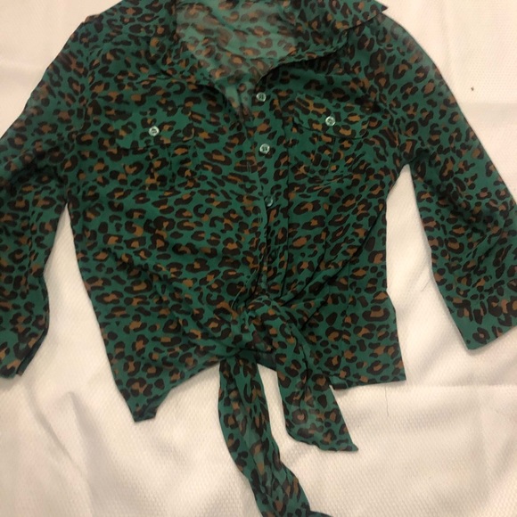 Mine Green + Animal Print Tie Blouse - Picture 10 of 13